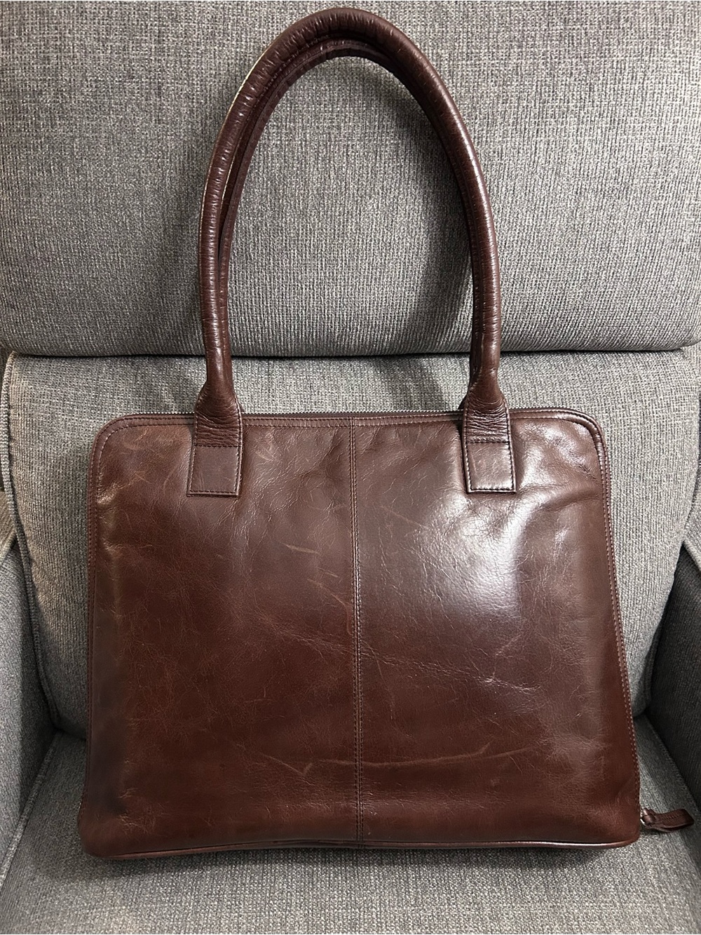 Latico Brown Leather Laptop Bag with silver zipper closure